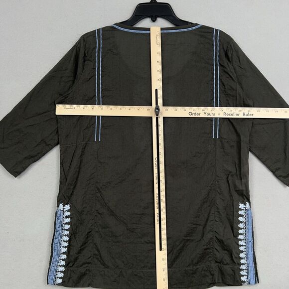 Tommy Bahama Shirt Womens 6 Grey Blue Embroidered Linen Boho Tunic Top Relax - Picture 14 of 16